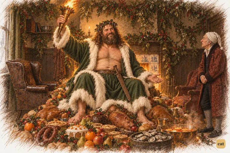 Scrooge obeys the command "Look upon me!" and sees the whole Spirit at once.