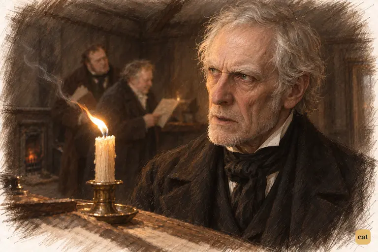 Scrooge tells two portly gentlemen that Marley died seven years ago this very night
