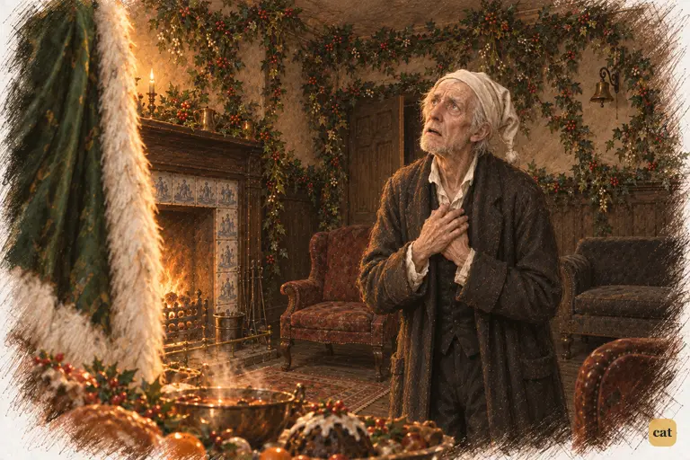 Scrooge stops resisting.