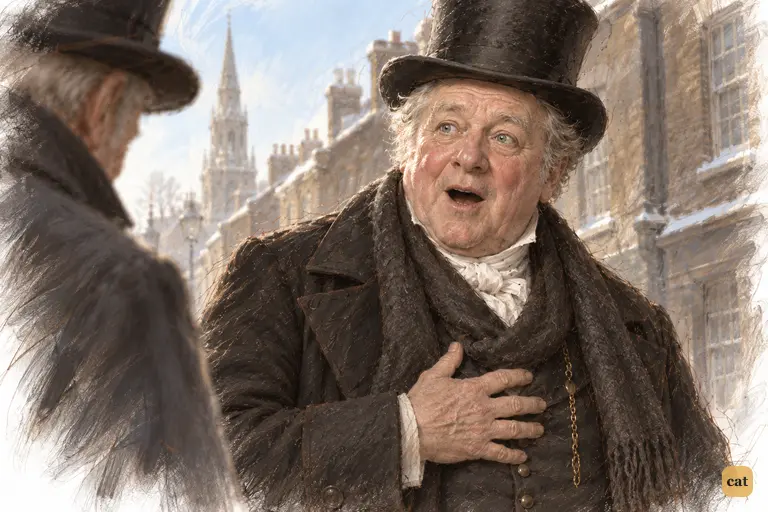 The portly gentleman loses his breath at the sum Scrooge whispers to him