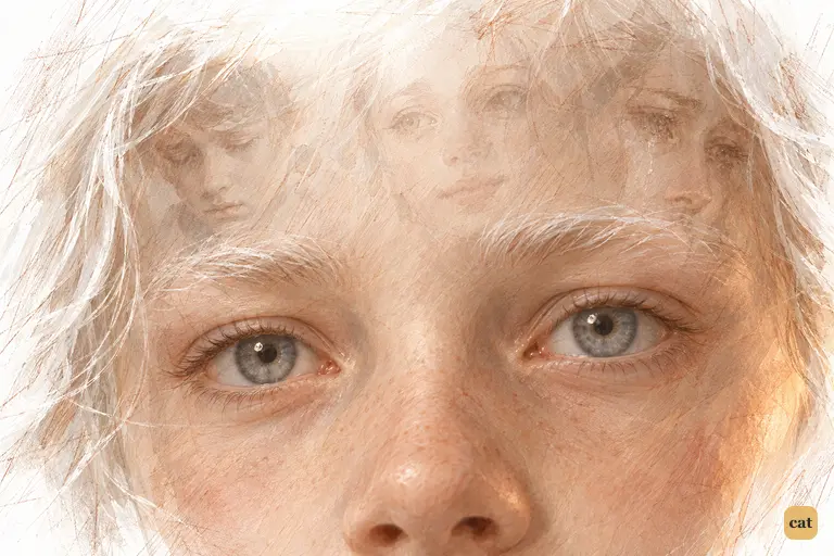 The Spirit's calm gaze holds fragments of the lonely schoolboy, Fan and Belle