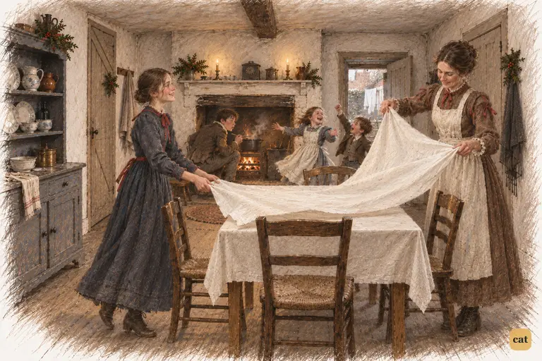 Christmas Day in the Cratchits' small whitewashed room.
