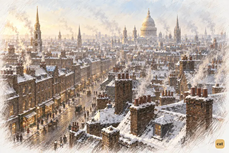 London's roofs, chimneys and steeples on a clear Christmas morning