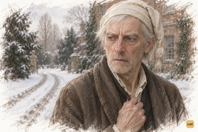 Scrooge gives a guarded yes, eyes sliding away to the wheel-ruts in the snowy drive