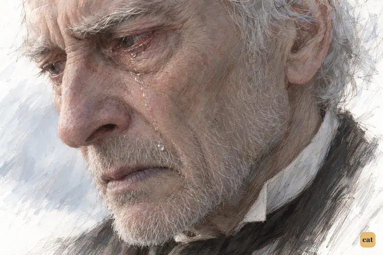 For the first time, the old miser's hard face gives way.