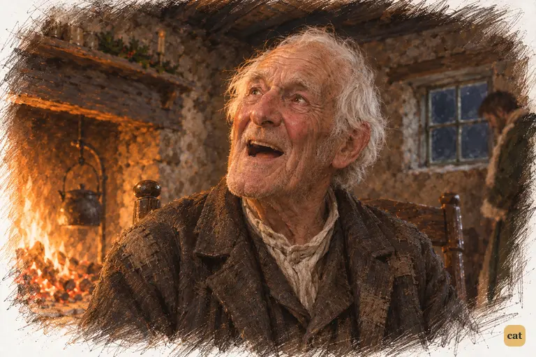 The old miner's thin voice turns glad and loud as his family sings the chorus around him