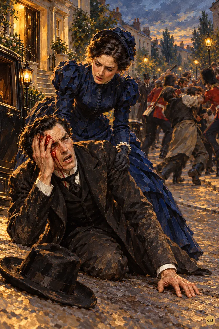 Disguised as a clergyman, Sherlock Holmes buckles to the macadam with a palm clamped to his painted-red face.