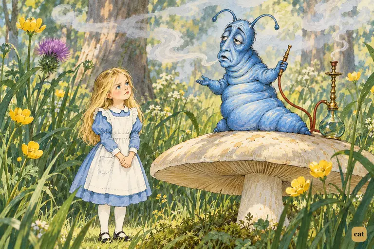 Alice has been waiting a long time in the grass at the foot of the mushroom.
