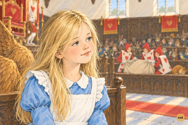 Alice sits on the front bench and nods to herself.