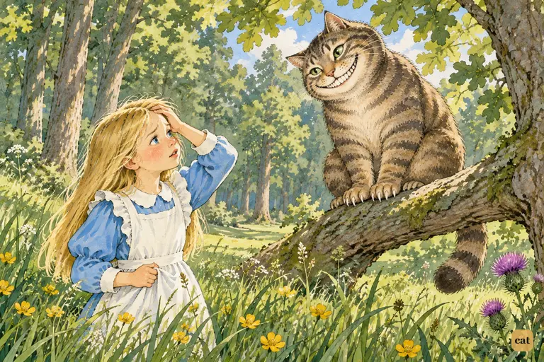 Alice presses a hand to her forehead and tells the Cheshire Cat, "I said pig."