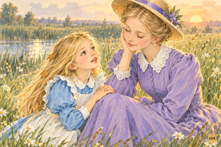 In her sunset half-dream, the sister sees little Alice's hands clasped on her knee
