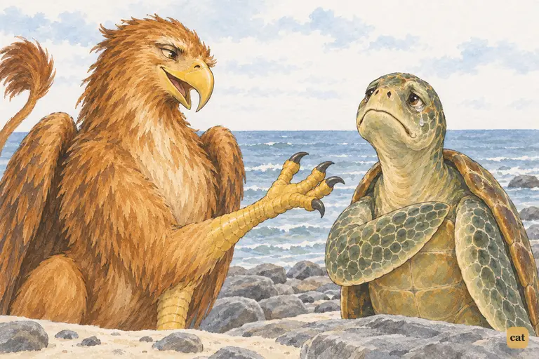 With a lordly wave of his claw, the Gryphon hands the song to the Mock Turtle.