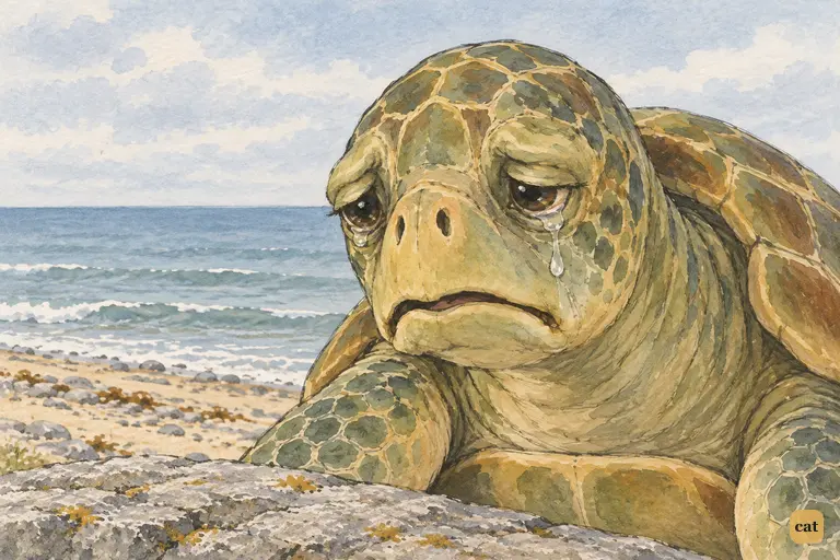 On the rock ledge, the Mock Turtle bows his head and sighs: Once I was a real Turtle