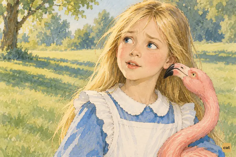 With a flamingo peering at her, Alice tells the quarrellers to ask the Duchess