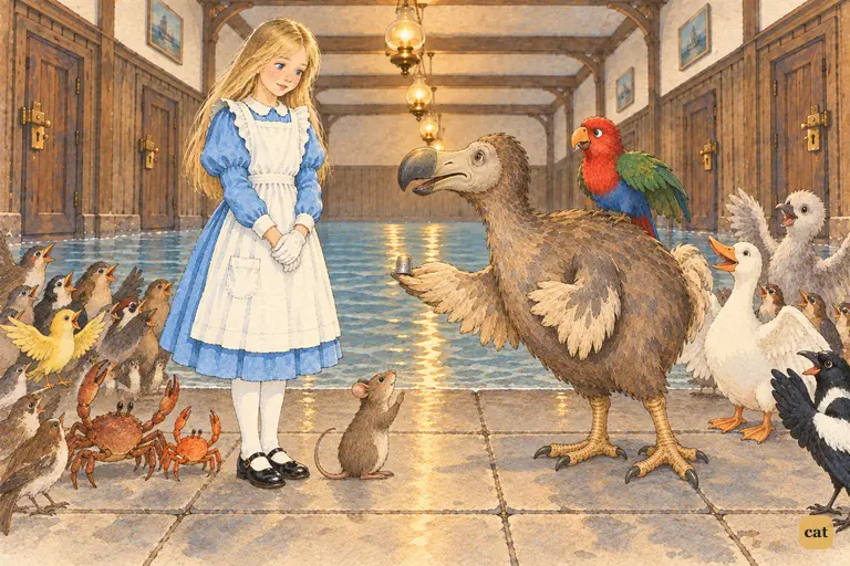 The Dodo bows low and gives Alice back her own thimble as a prize.