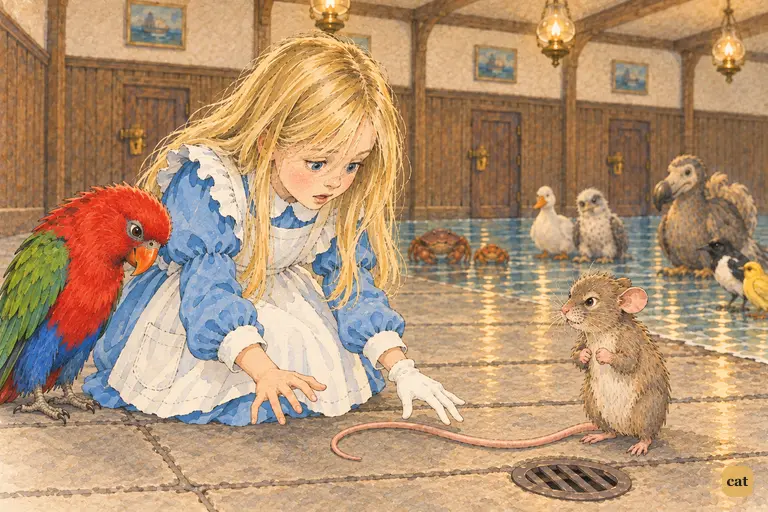 Alice mishears the Mouse's angry reply as a knot and half-rises to search for it