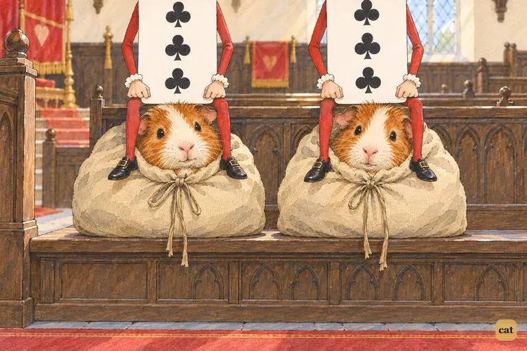 Two tied canvas bags of suppressed guinea-pigs sit side by side on the bench
