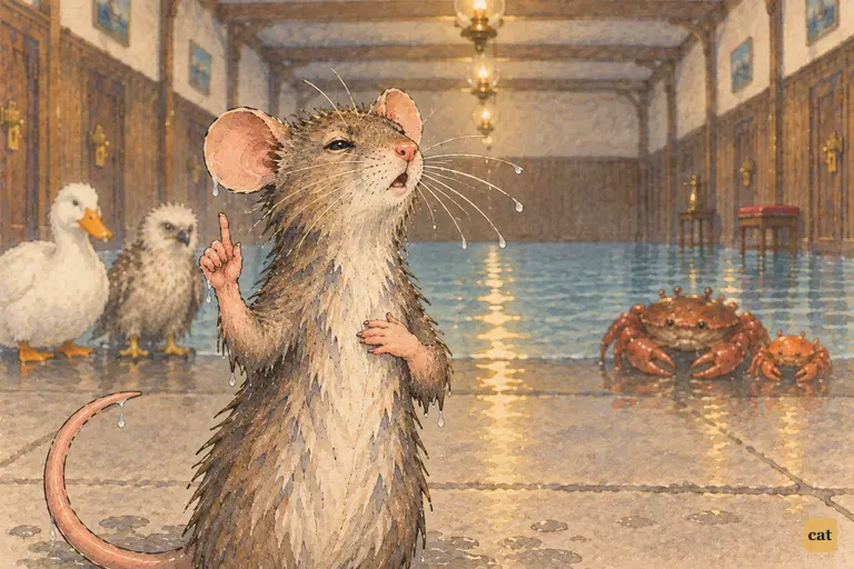 The soaked Mouse begins his dry lesson about William the Conqueror in the ring