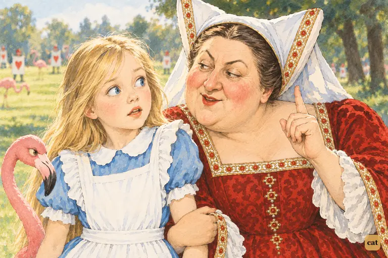 The Duchess presses close against Alice's side, insisting everything has a moral