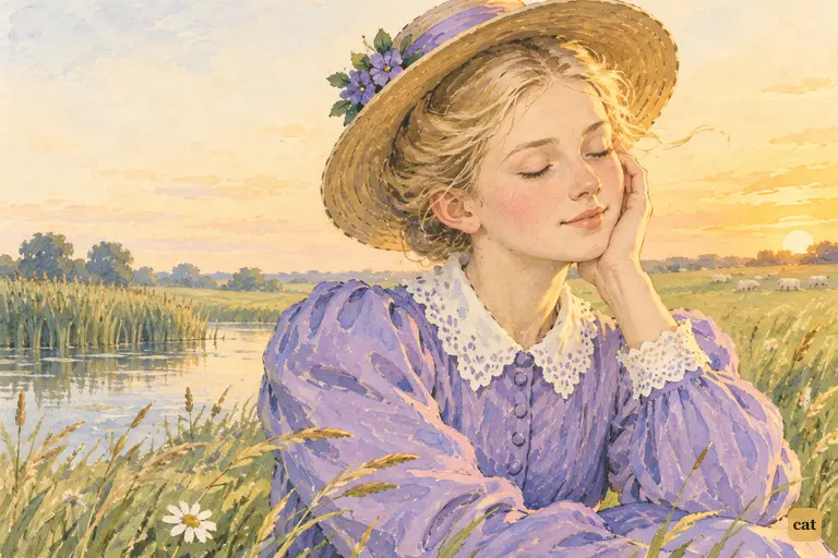 Alone at sunset, Alice's sister keeps her eyes closed to hold on to Wonderland