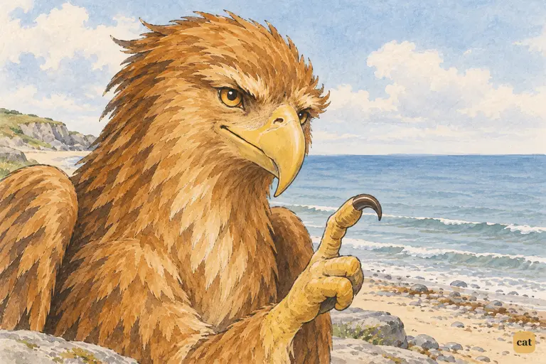 The Gryphon raises a talon like a pointer and lets his whiting pun sink in