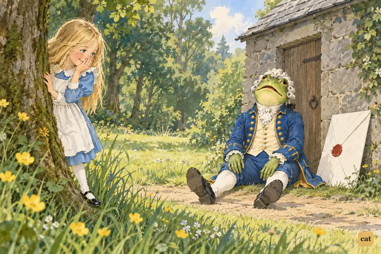 Alice has just hidden in the wood to stop herself laughing out loud.
