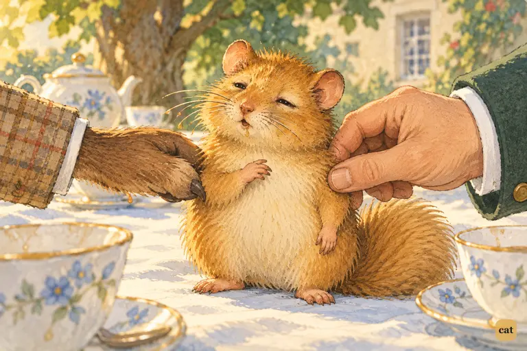 Pinched from both sides at once, the Dormouse slowly half-opens his heavy eyes.