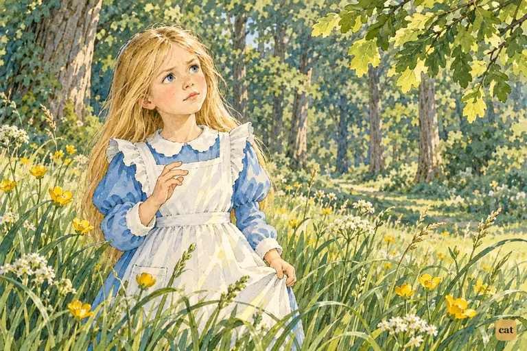 Alice explains that she only wants to get somewhere, and the Cat's easy reply leaves her puzzled.