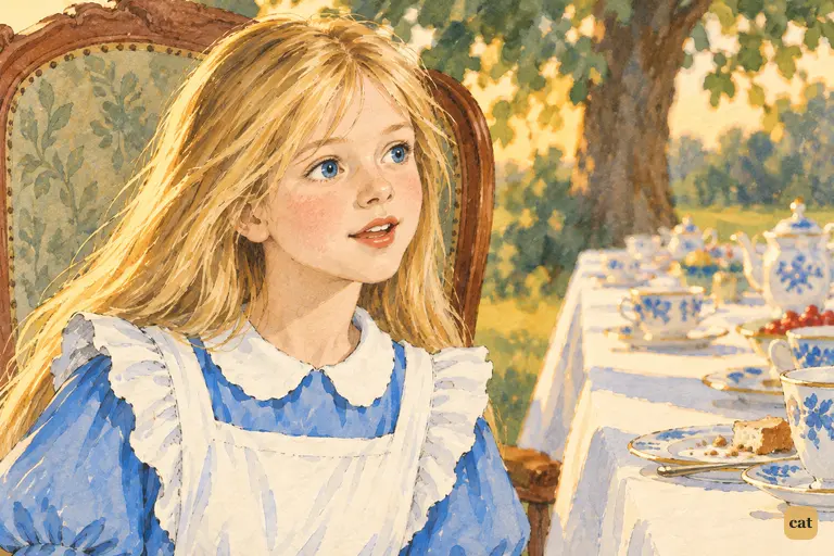 At the endless tea-party, Alice suddenly realises why the long table holds so many tea-things.
