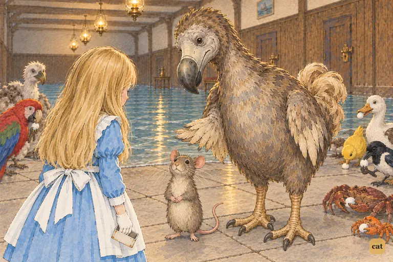 The Dodo gravely asks what else Alice has in her pocket, and she sadly answers "Only a thimble."