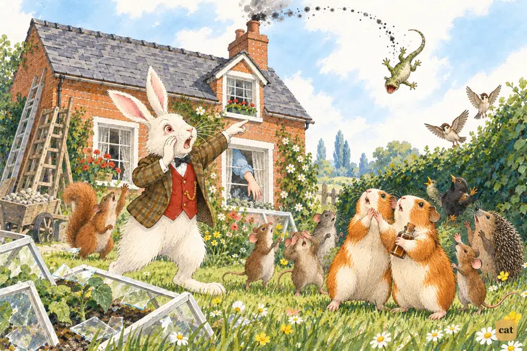 Alice's kick sends Bill the Lizard flying out of the chimney like a sky-rocket.