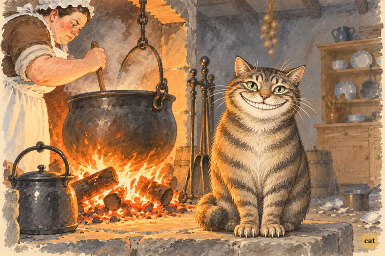 The Cheshire Cat is the one calm creature in the Duchess's peppery kitchen.