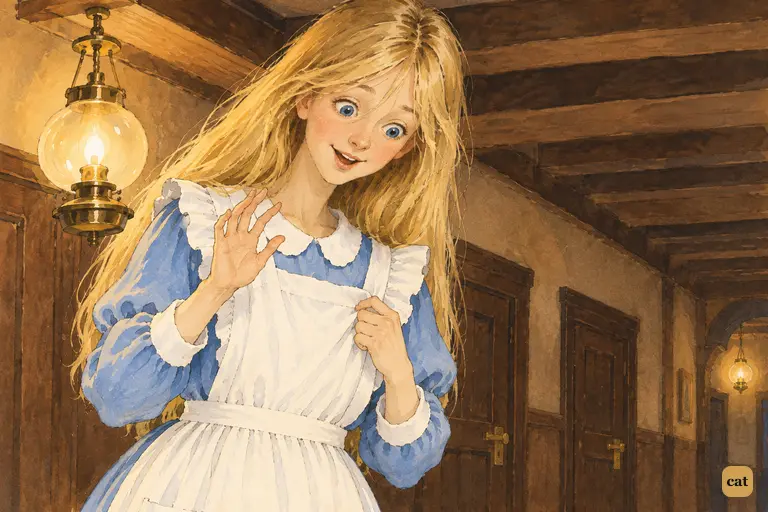 Alice has shot up to the ceiling of the long hall.