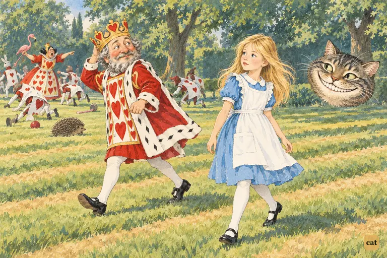 The King of Hearts trots off across the ridged lawn to fetch the executioner.