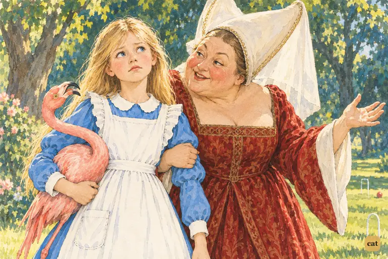 The Duchess, arm in arm with Alice, makes her a grand present of all her morals.