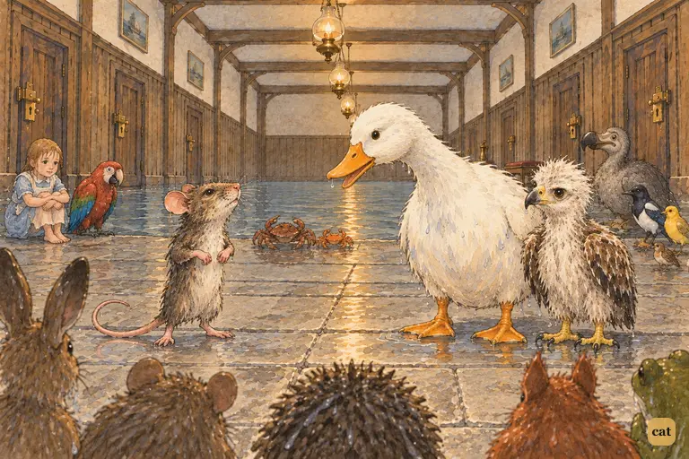 The Duck stretches across the ring to ask the Mouse what the archbishop found