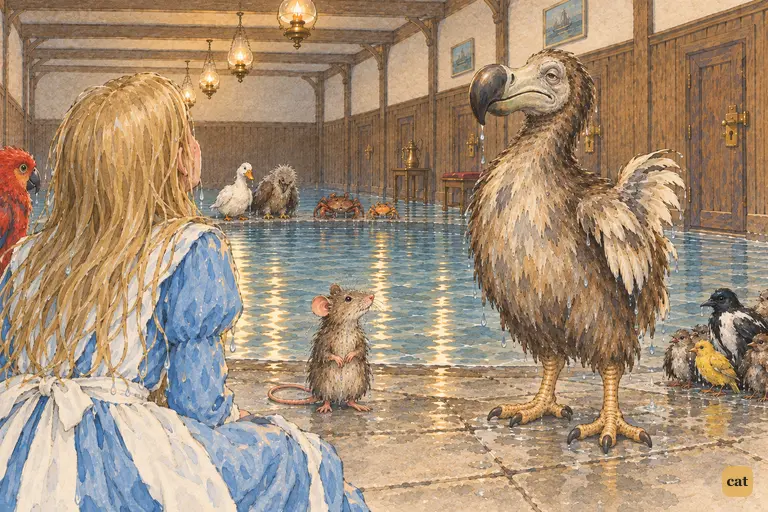The Dodo is still offended by the Eaglet's joke and has just proposed a "Caucus-race."