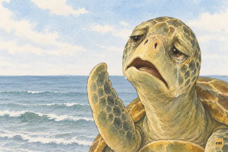 Eyes half closed and tearful, the Mock Turtle sings the whiting's song