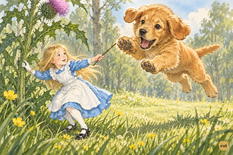 The enormous puppy leaps off all four feet with a yelp of delight at the little stick