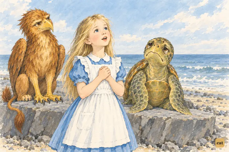 Alice earnestly recites her lesson, but the poem comes out as nonsense about a Lobster