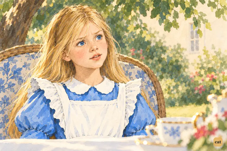 Alice sits very straight in the big arm-chair and tries to keep her manners.