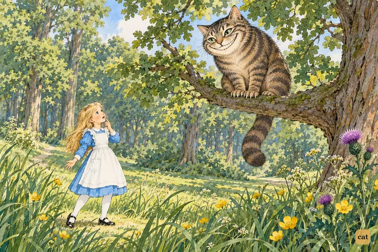 Alice is only nine inches tall and stands in the long May grass of the wood.