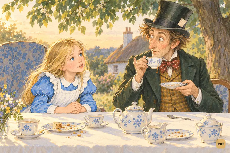 Alice leans across the table and asks what happens when they come round to the beginning