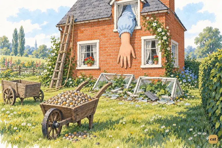 The garden under the White Rabbit's window is quiet for a moment.