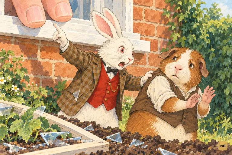 Cut and shaken, the White Rabbit shoves Pat towards the cottage to take the arm away