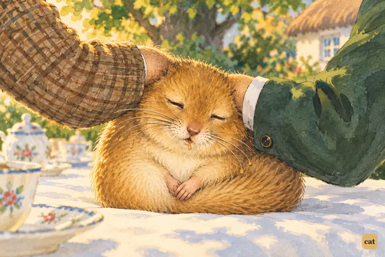 The Dormouse sleeps while his two neighbours rest their elbows on him like a cushion