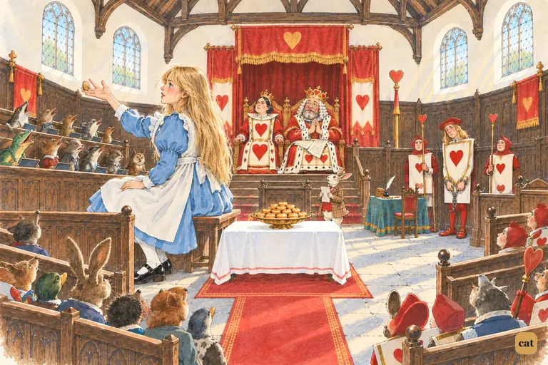Alice cuts off the King and offers sixpence to any juror who can explain the verses
