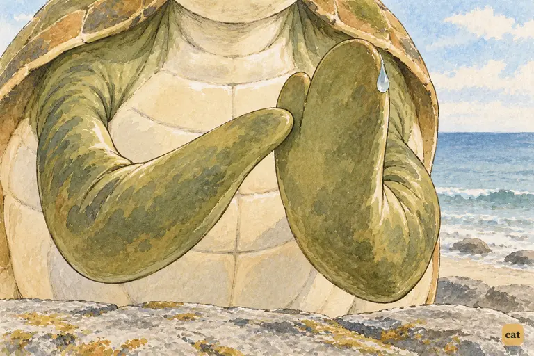 The Mock Turtle counts his subjects on two flappers, a tear shining on one rim