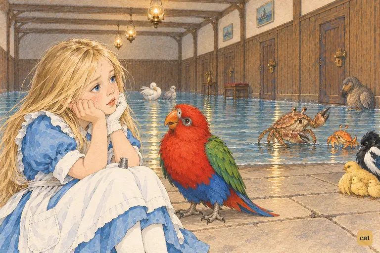 After the Mouse storms off, Alice sighs aloud for her cat Dinah.