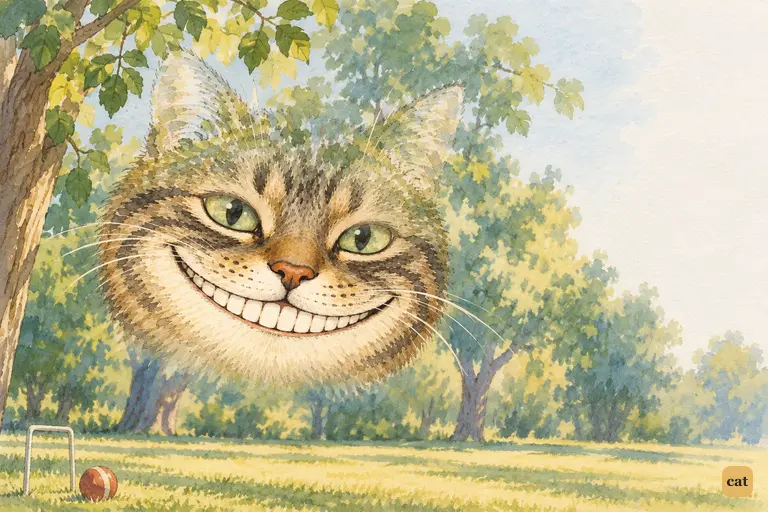 The Cheshire Cat's head is fading away above the croquet-ground.